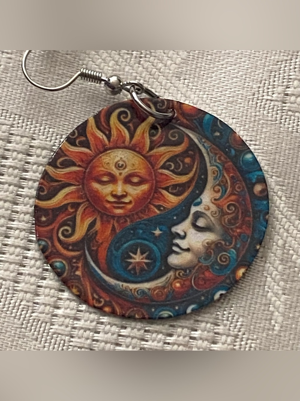 Dangle Earrings Celestial Sun & Moon 1.25” Round Handmade Witchy Goth New